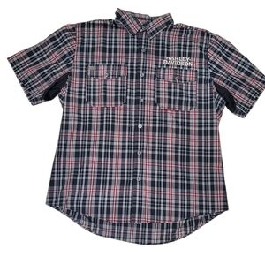 Harley Davidson Black Red Plaid Short Sleeve Button Up Shirt Mens XL